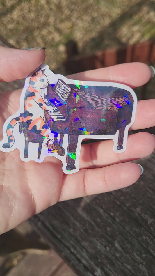 Piano Cat Vinyl Sticker