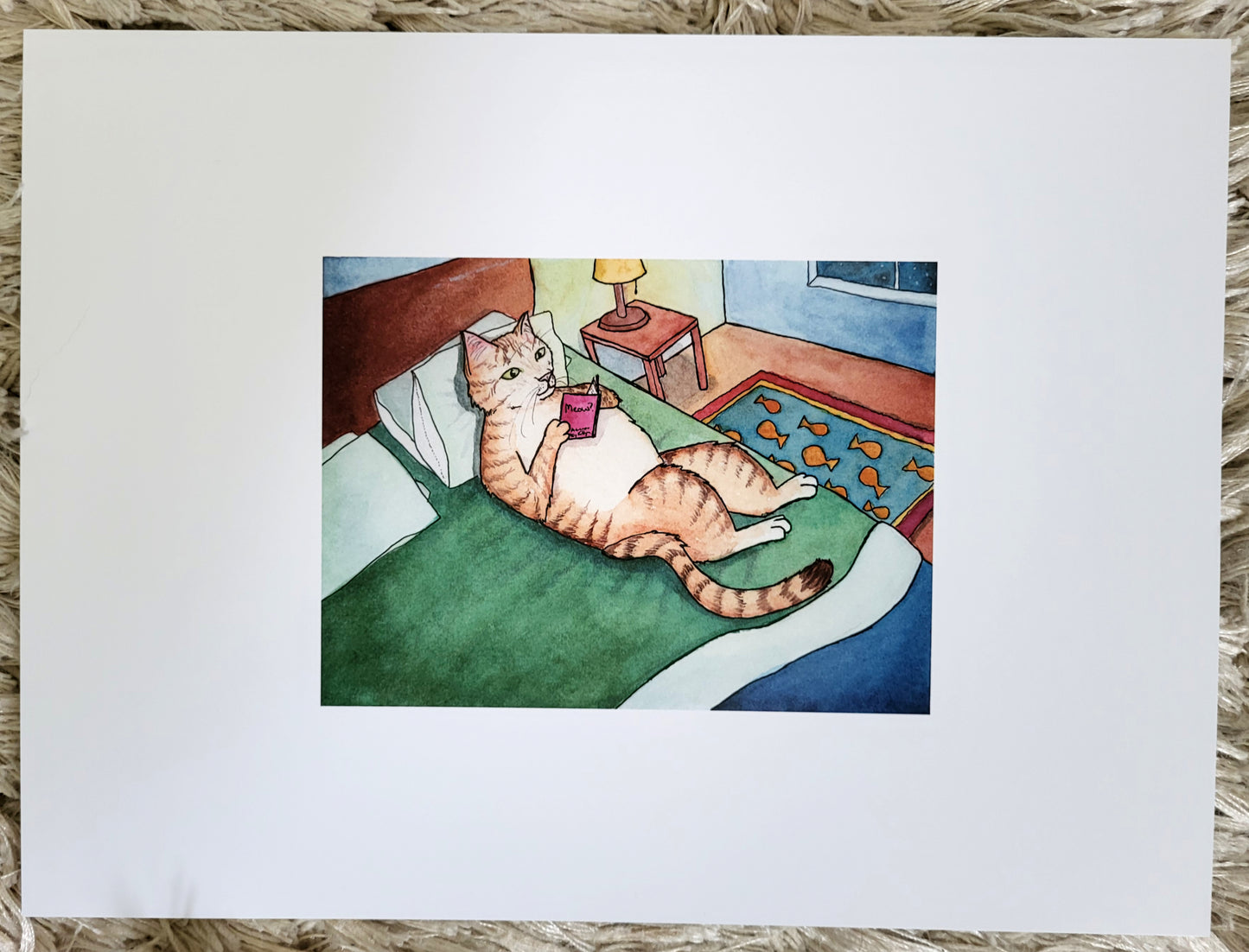 "Cozy Reading Kitty" Print 9" x 12"