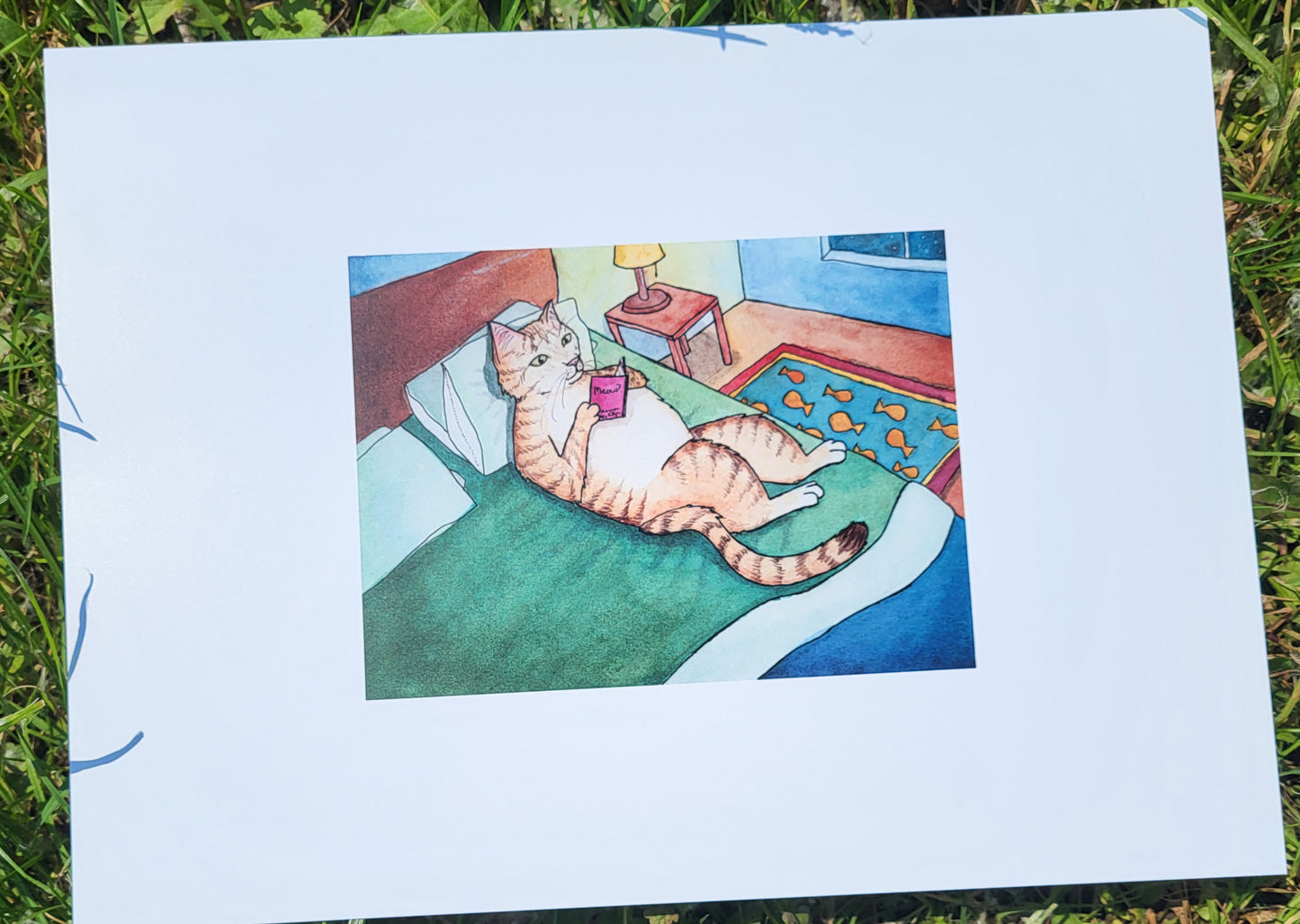 "Cozy Reading Kitty" Print 9" x 12"