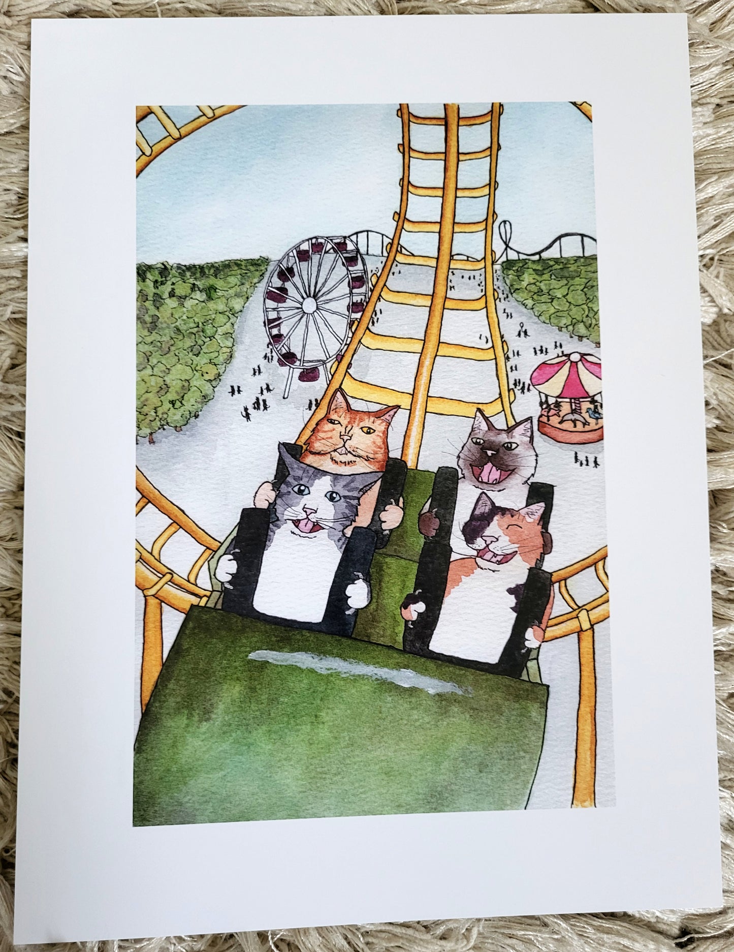 "Rollercoaster Cats" Print 9" x 12"