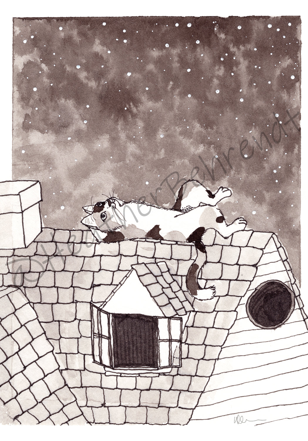 "Roof" Inktober 2021 Postcard Mini Print