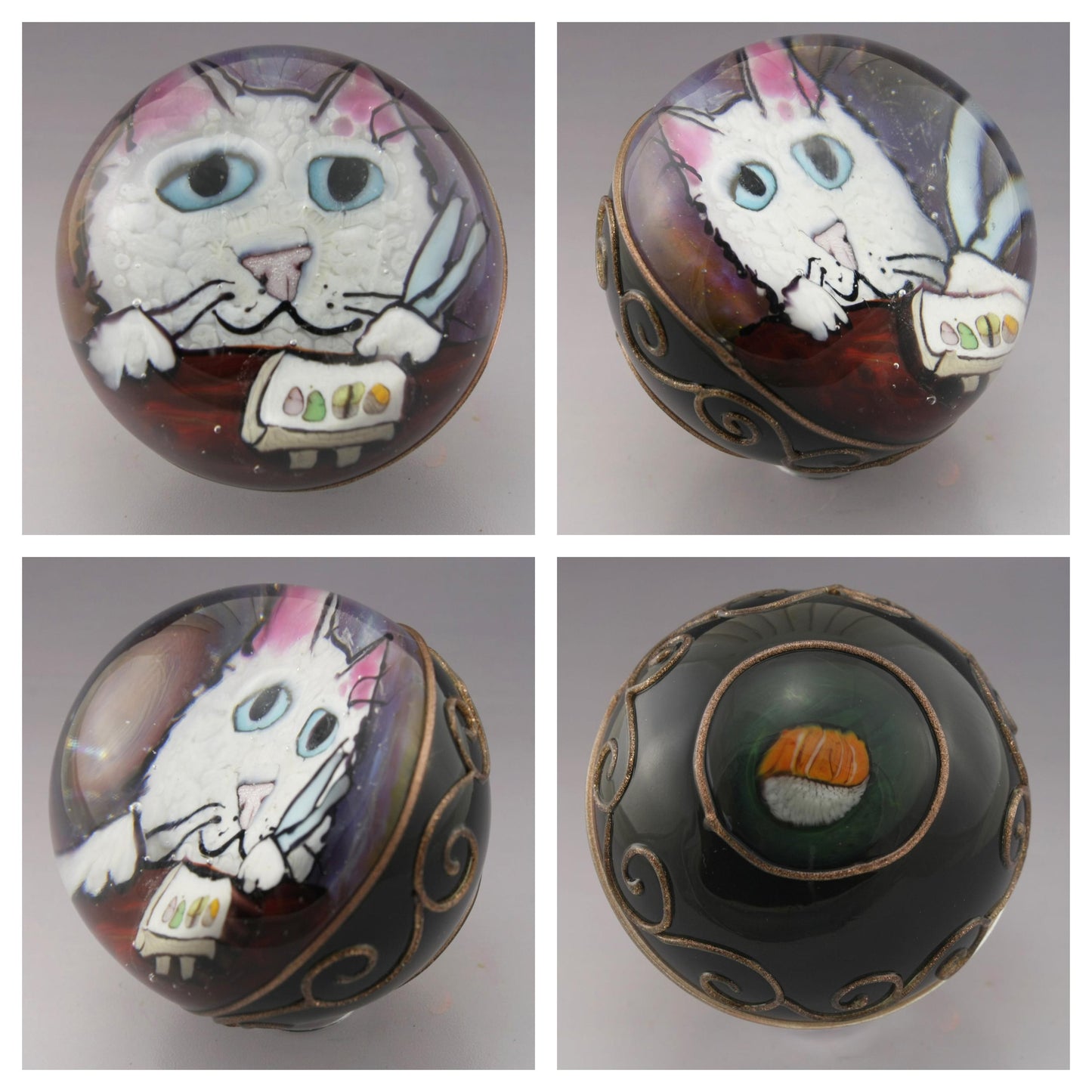 White Fluffy Kitty seated at the Sushi Bar with his Nigiri Tray 126