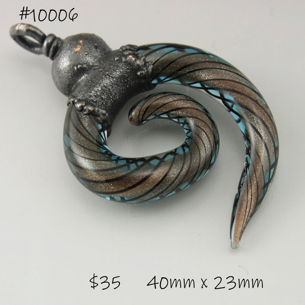 Aqua Goldstone with Black stripes Twist Curvy Focal with Copper Electroforming
