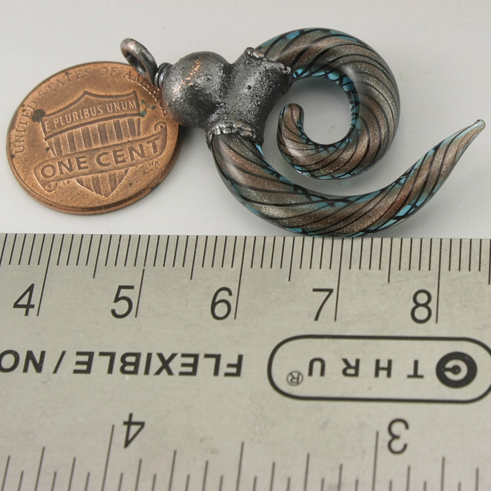 Aqua Goldstone with Black stripes Twist Curvy Focal with Copper Electroforming