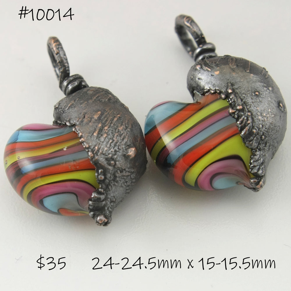 Pink Blue Green Orange Twist Hearts with Copper Electroforming