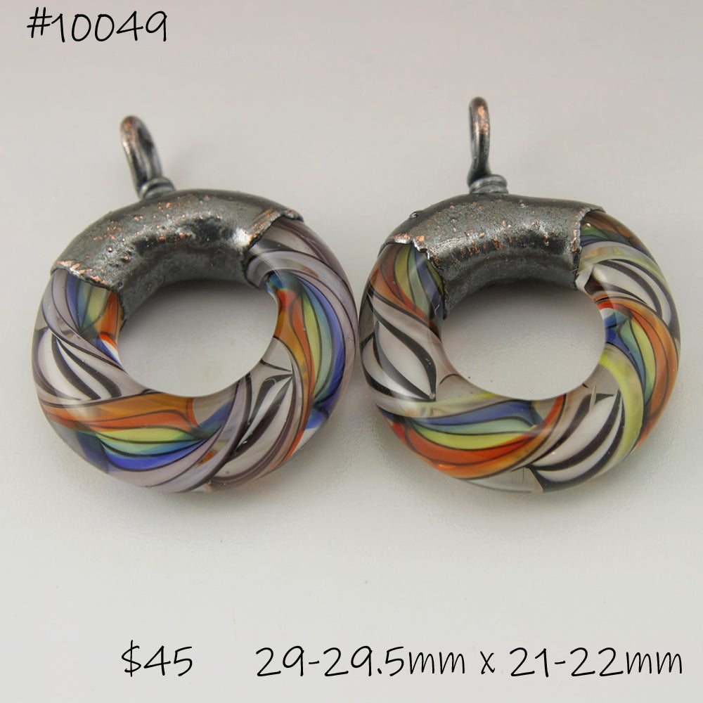 Rainbow Black and White Helix Twist Circle Pair with Copper Electroforming