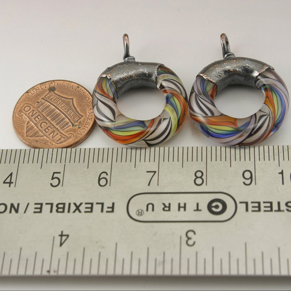 Rainbow Black and White Helix Twist Circle Pair with Copper Electroforming