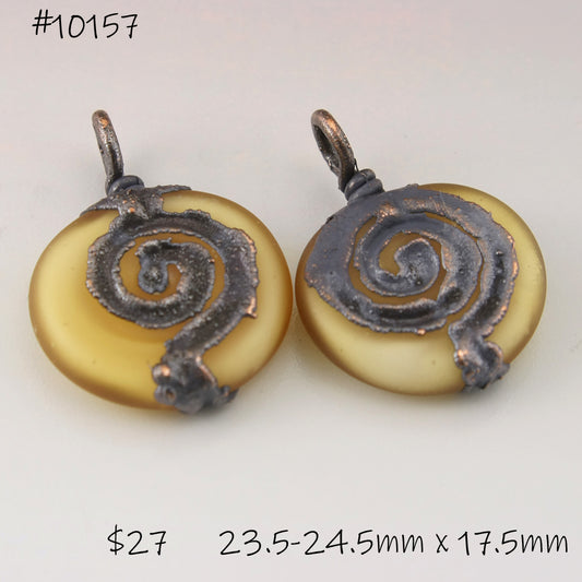 Etched Gold Topaz Lentils with Spiral Copper Electroforming