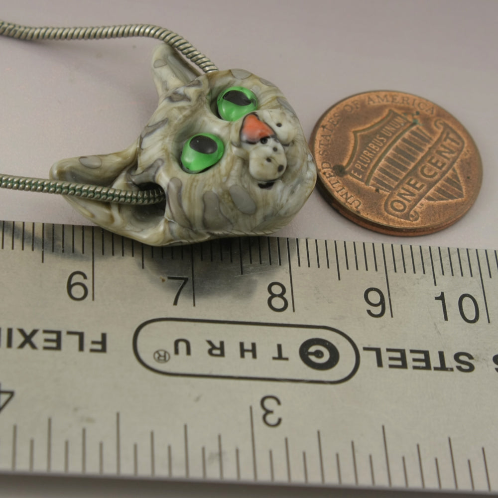 Gray Tabby with Green Eyes and Coral Nose Sculptural Bead