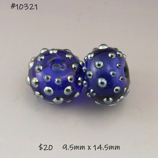 Dark Blue Rondelles with Metallic Dots Pair