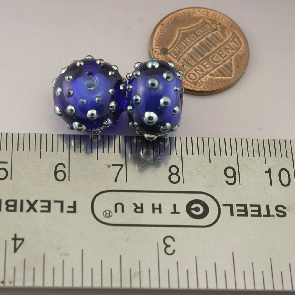 Dark Blue Rondelles with Metallic Dots Pair