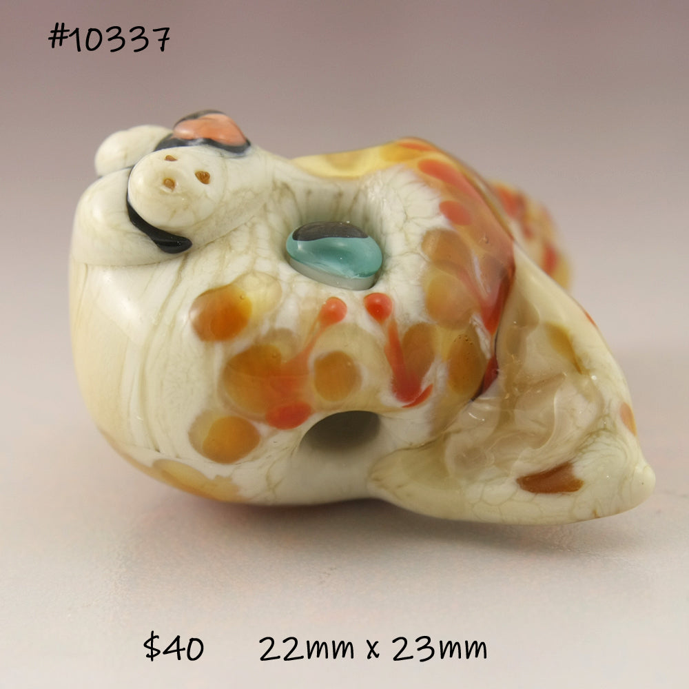 Orange Tabby Cat with Teal Eyes and Coral Nose Sculptural Bead