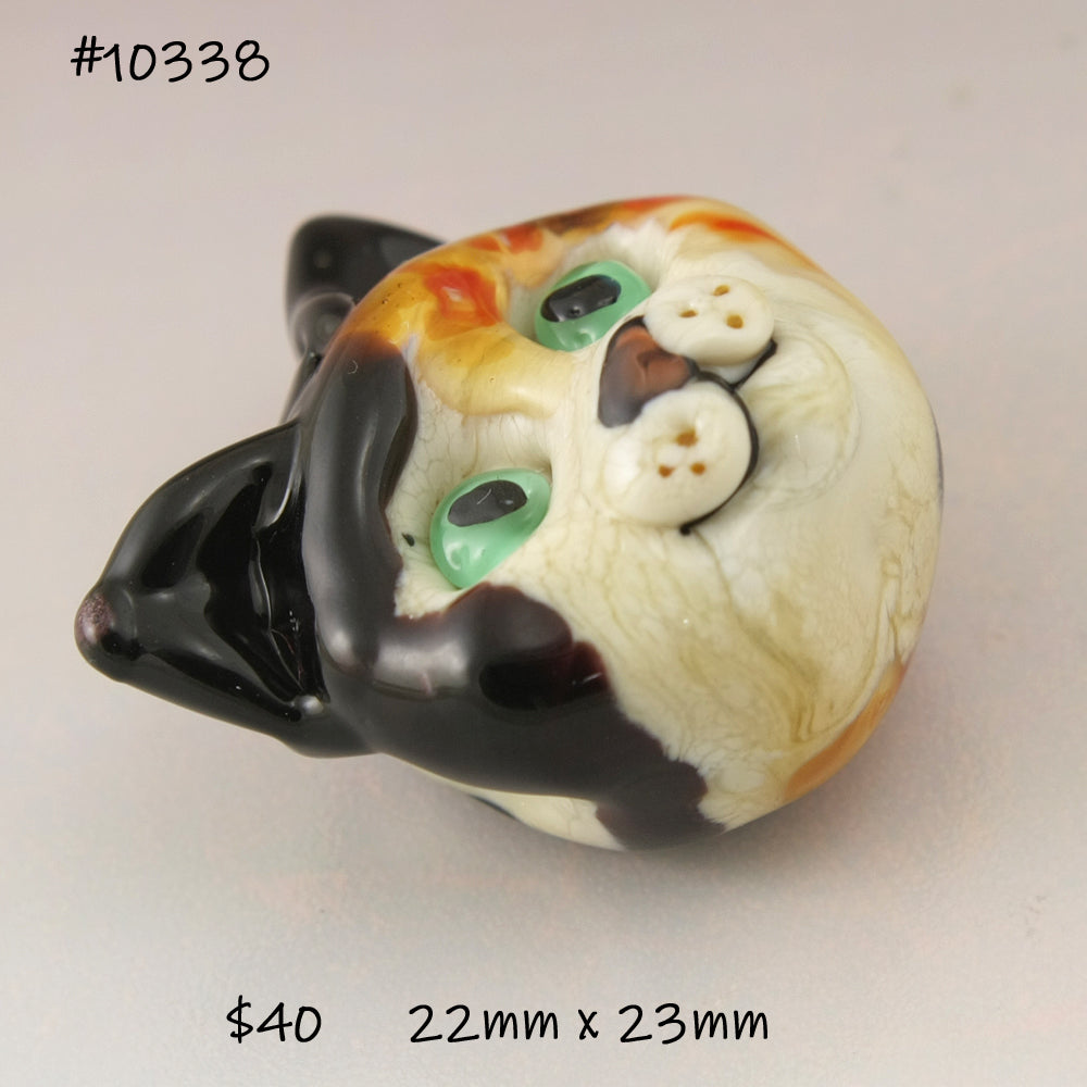 Calico Cat with Teal Eyes and Coral Nose Sculptural Bead