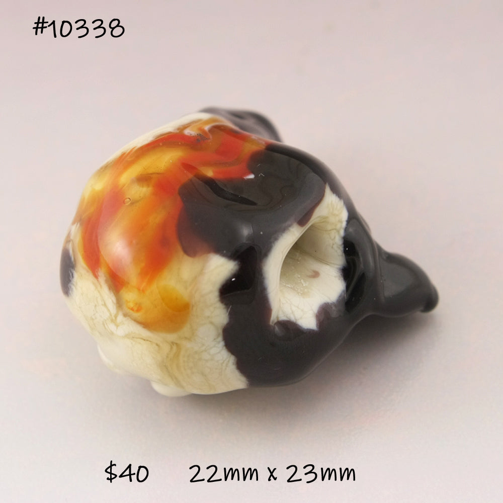 Calico Cat with Teal Eyes and Coral Nose Sculptural Bead