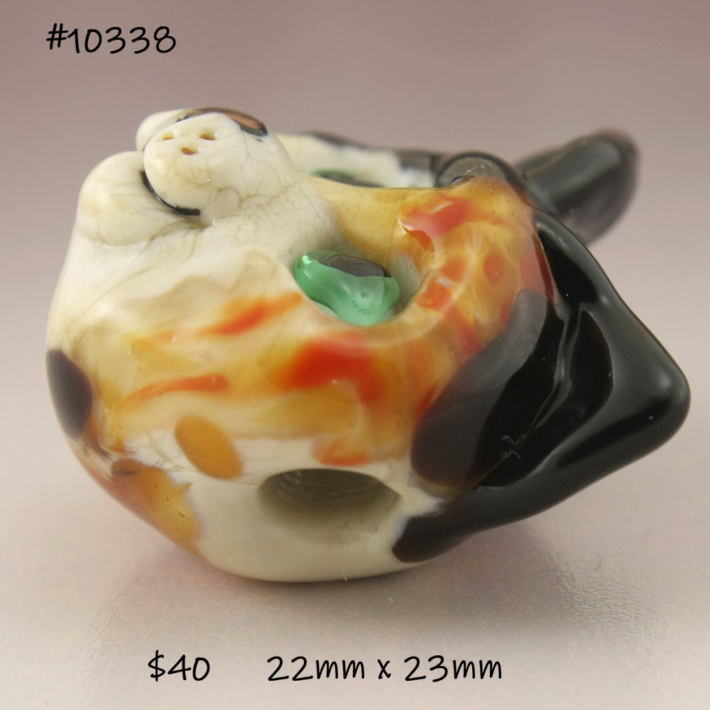 Calico Cat with Teal Eyes and Coral Nose Sculptural Bead