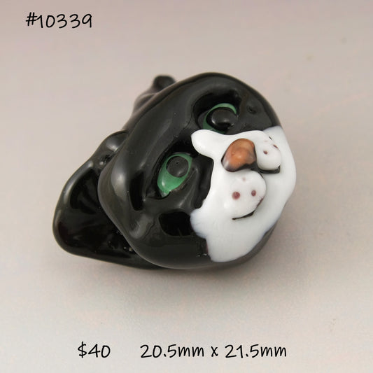 Black and White Tuxedo with Teal Eyes and Coral Nose Sculptural Bead