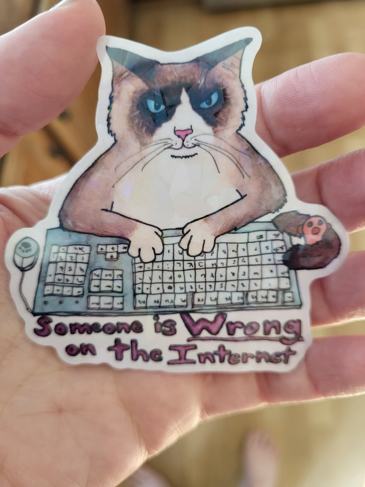 Annoyed Computer Cat Vinyl Sticker
