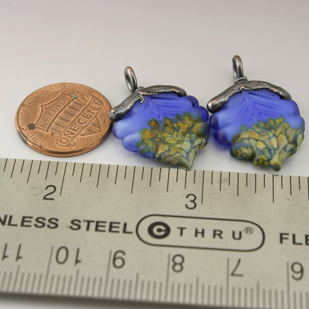 Dark Blue Etched Leaves with Raku and Copper Electroforming