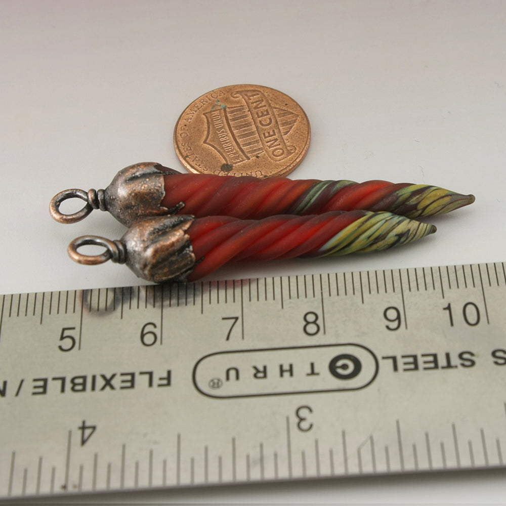 Red Raku Unicorn Horns with Copper Electroforming