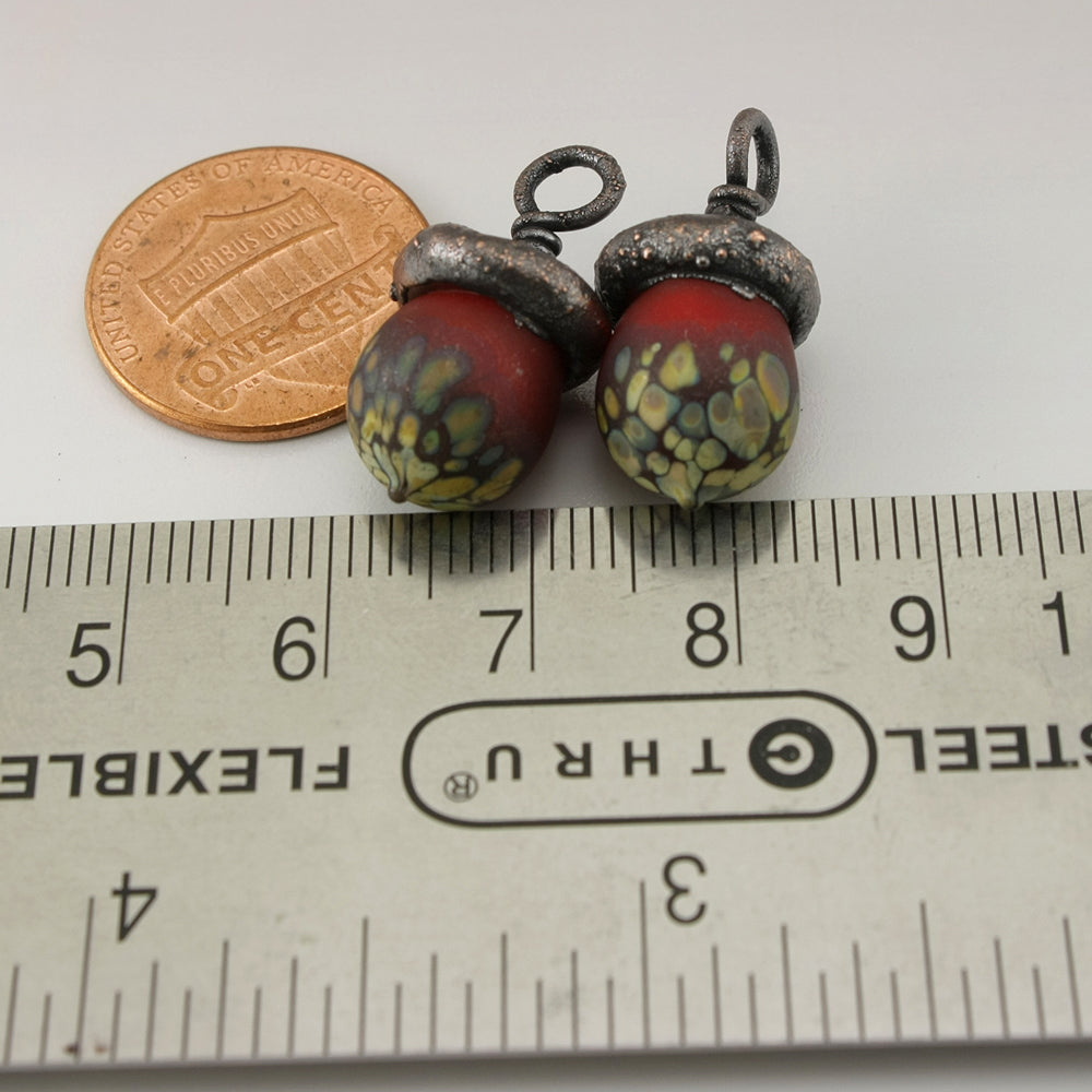 Etched Red Acorns with Raku and Copper Electroforming