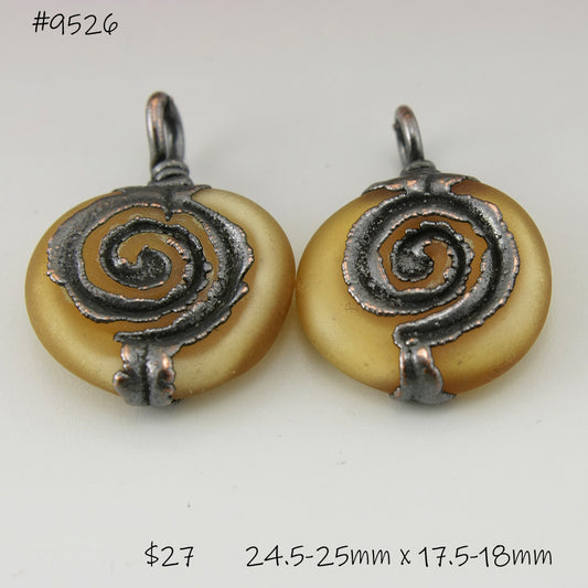 Etched Gold Topaz Lentils with Spiral Copper Electroforming