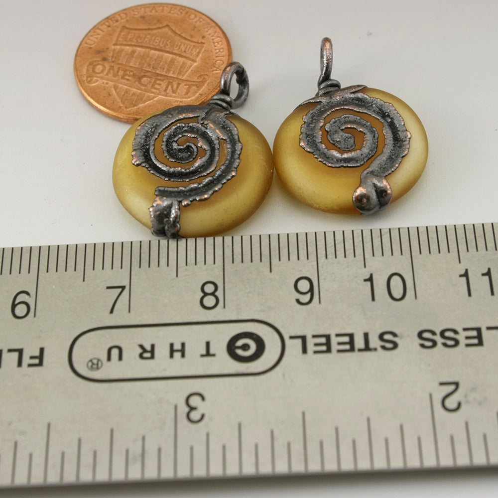 Etched Gold Topaz Lentils with Spiral Copper Electroforming