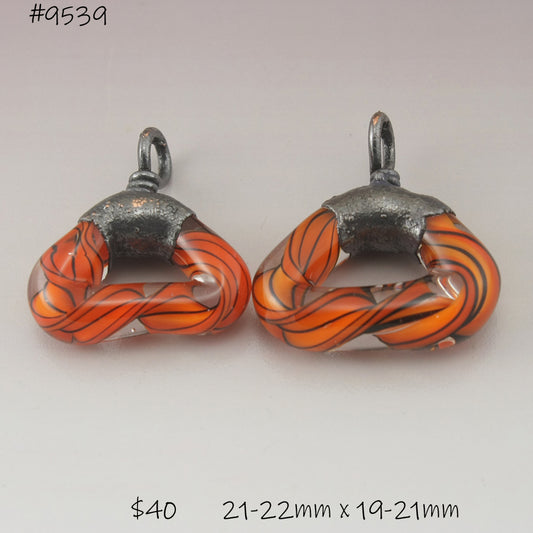 Orange and Black Helix Twist Triangle Pair with Copper Electroforming