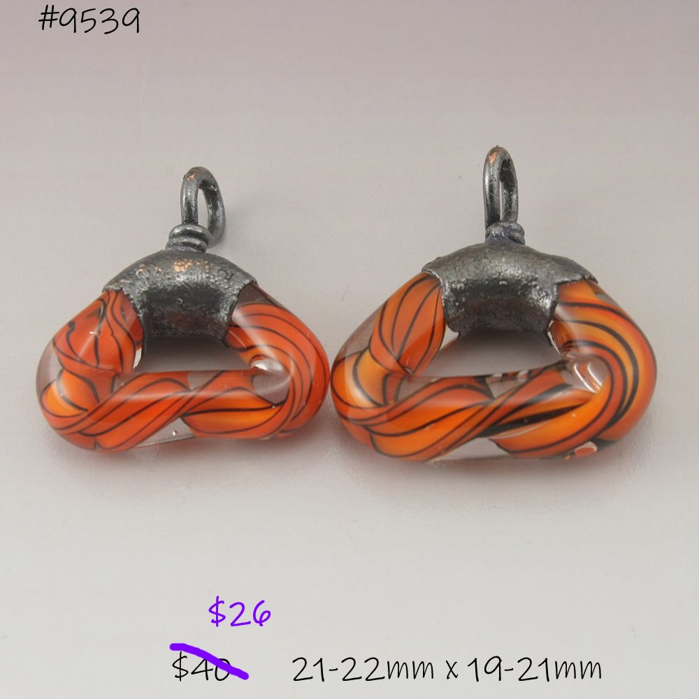 Orange and Black Helix Twist Triangle Pair with Copper Electroforming