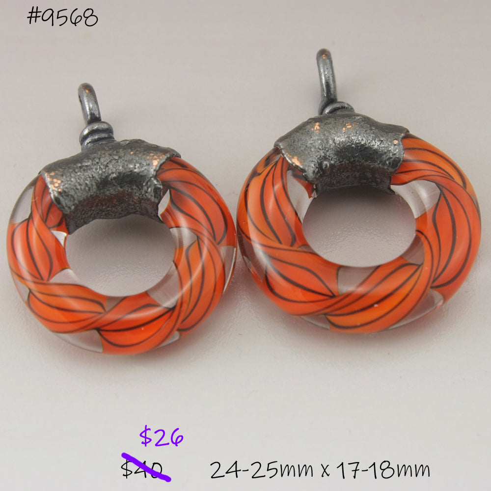 Orange and Black Helix Twist Circle Pair with Copper Electroforming