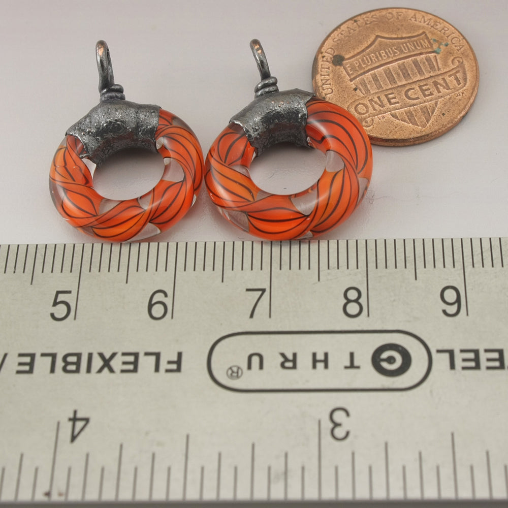 Orange and Black Helix Twist Circle Pair with Copper Electroforming