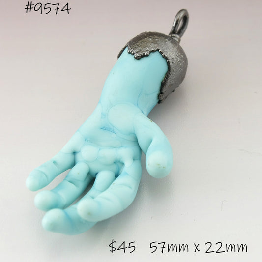 Turquoise Blue Sculptural Matte Hand Focal with Copper Electroforming