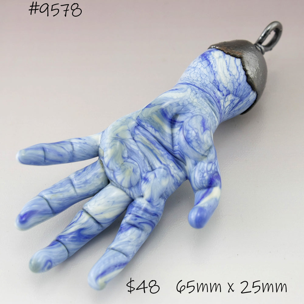 Mottled Blue Sculptural Hand Focal with Copper Electroforming