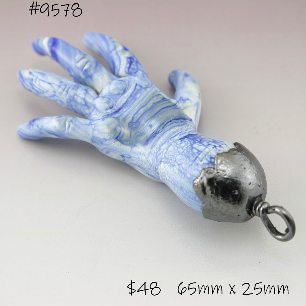 Mottled Blue Sculptural Hand Focal with Copper Electroforming