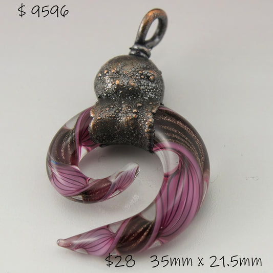 Pink Black Goldstone Helix Twist Focal with Copper Electroforming