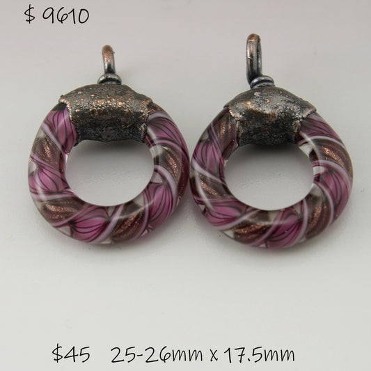 Pink Black Goldstone Helix Twist Circle Pair with Copper Electroforming