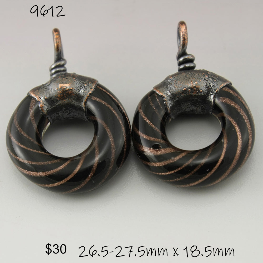 Black Goldstone Twist Circle Pair with Copper Electroforming