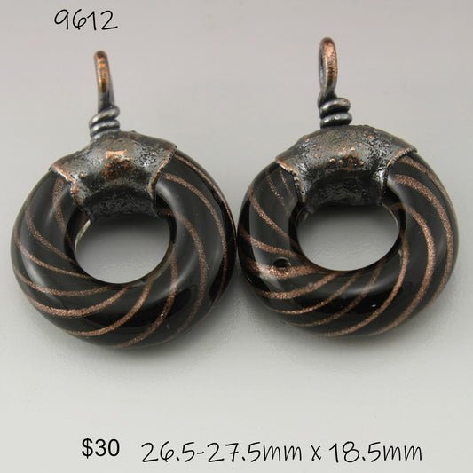 Black Goldstone Twist Circle Pair with Copper Electroforming