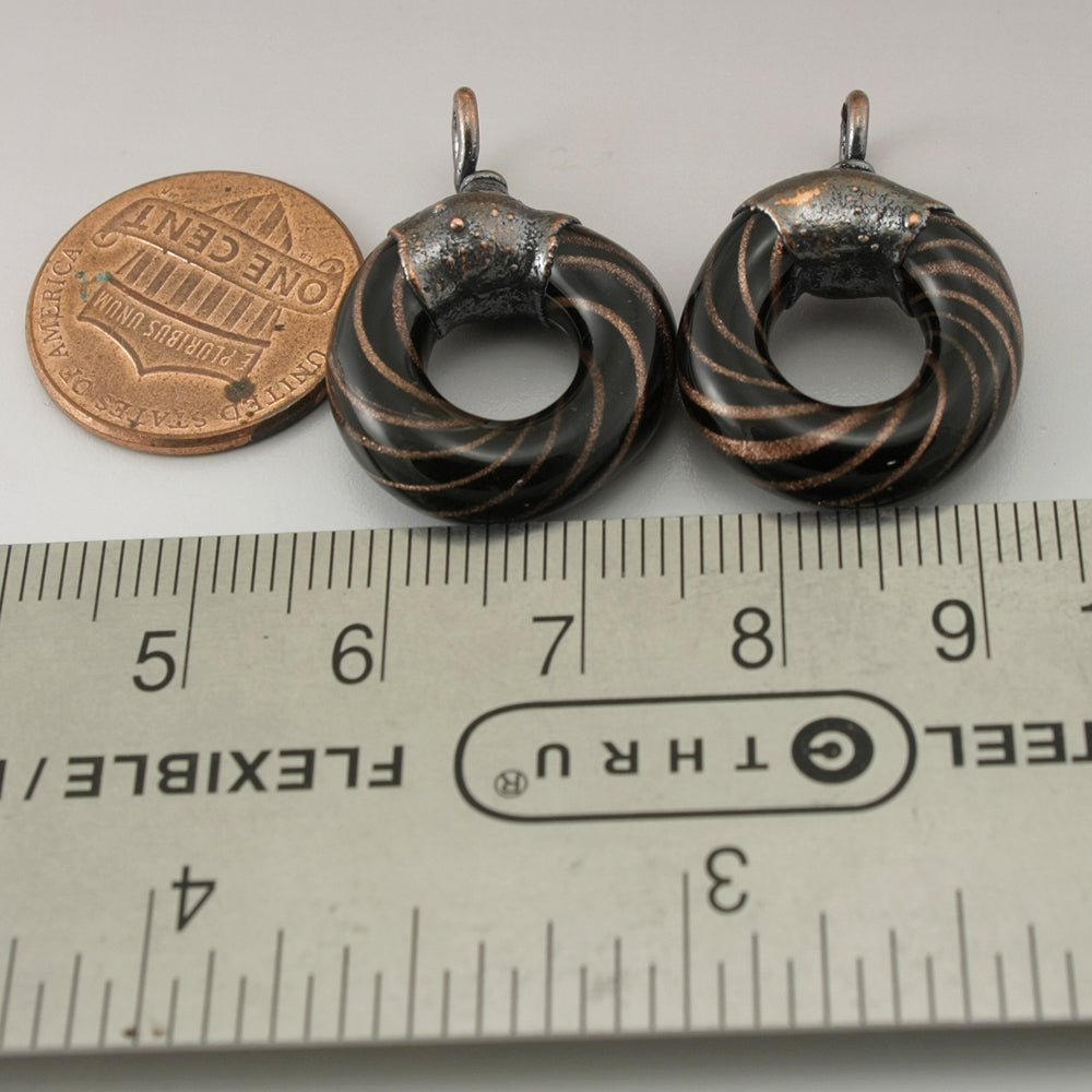 Black Goldstone Twist Circle Pair with Copper Electroforming