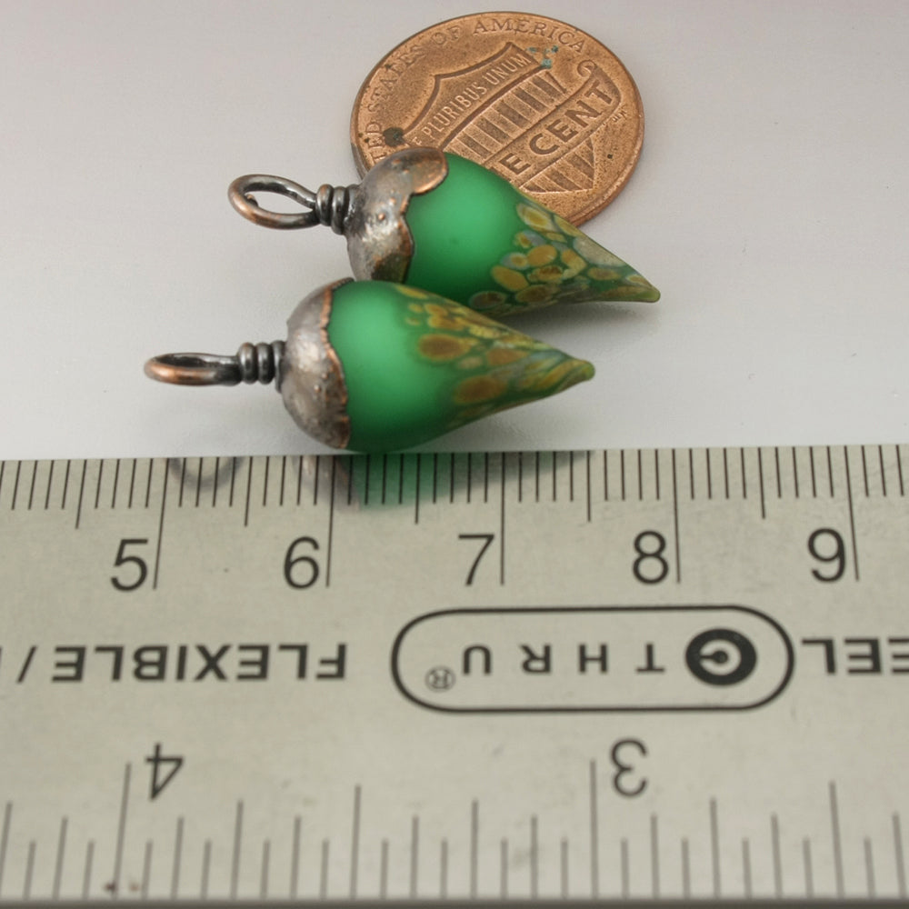 Emerald Green Etched Raku Drops with Copper Electroforming