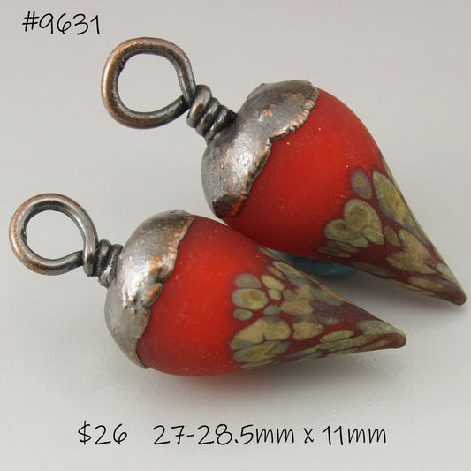 Bright Orange over White Etched Raku Drops with Copper Electroforming