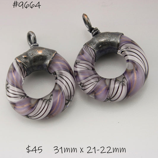 Purple Pink Black Helix Twist Circle Pair with Copper Electroforming