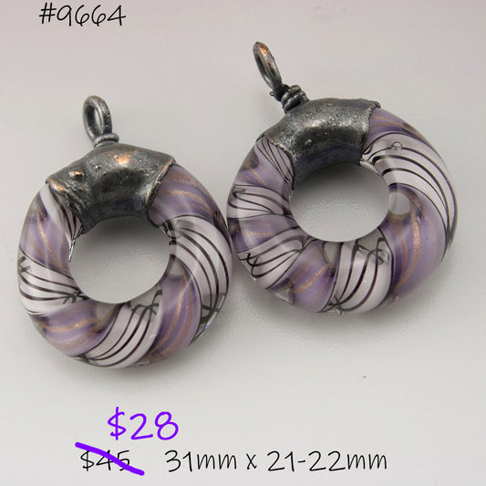 Purple Pink Black Helix Twist Circle Pair with Copper Electroforming