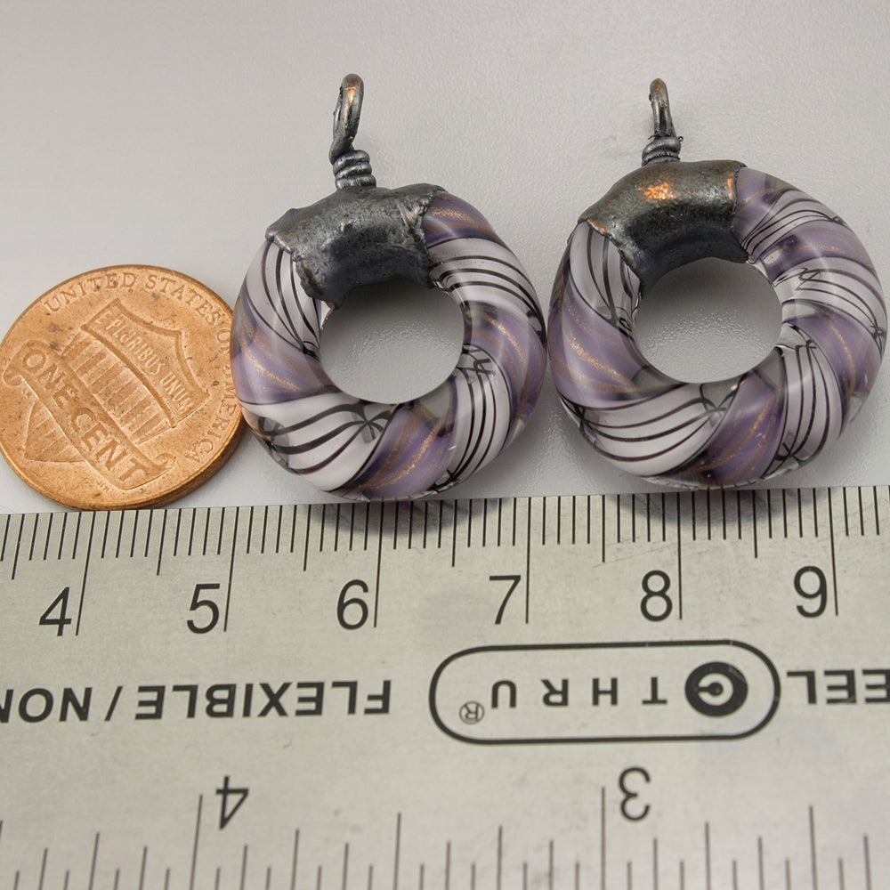 Purple Pink Black Helix Twist Circle Pair with Copper Electroforming