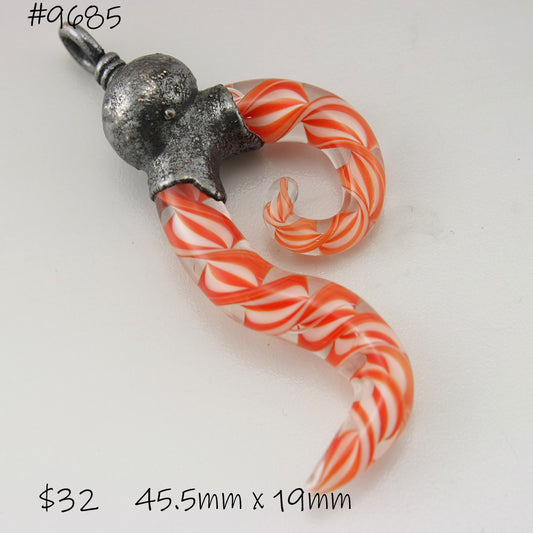 Red White Helix Twist Abstract Focal with Copper Electroforming