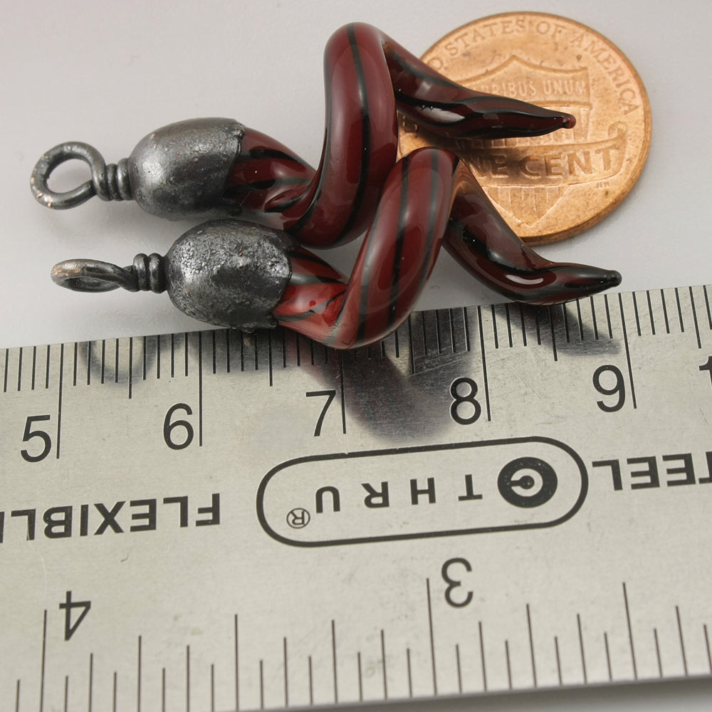 Black and Red Striped Curly Spirals with Copper Electroforming