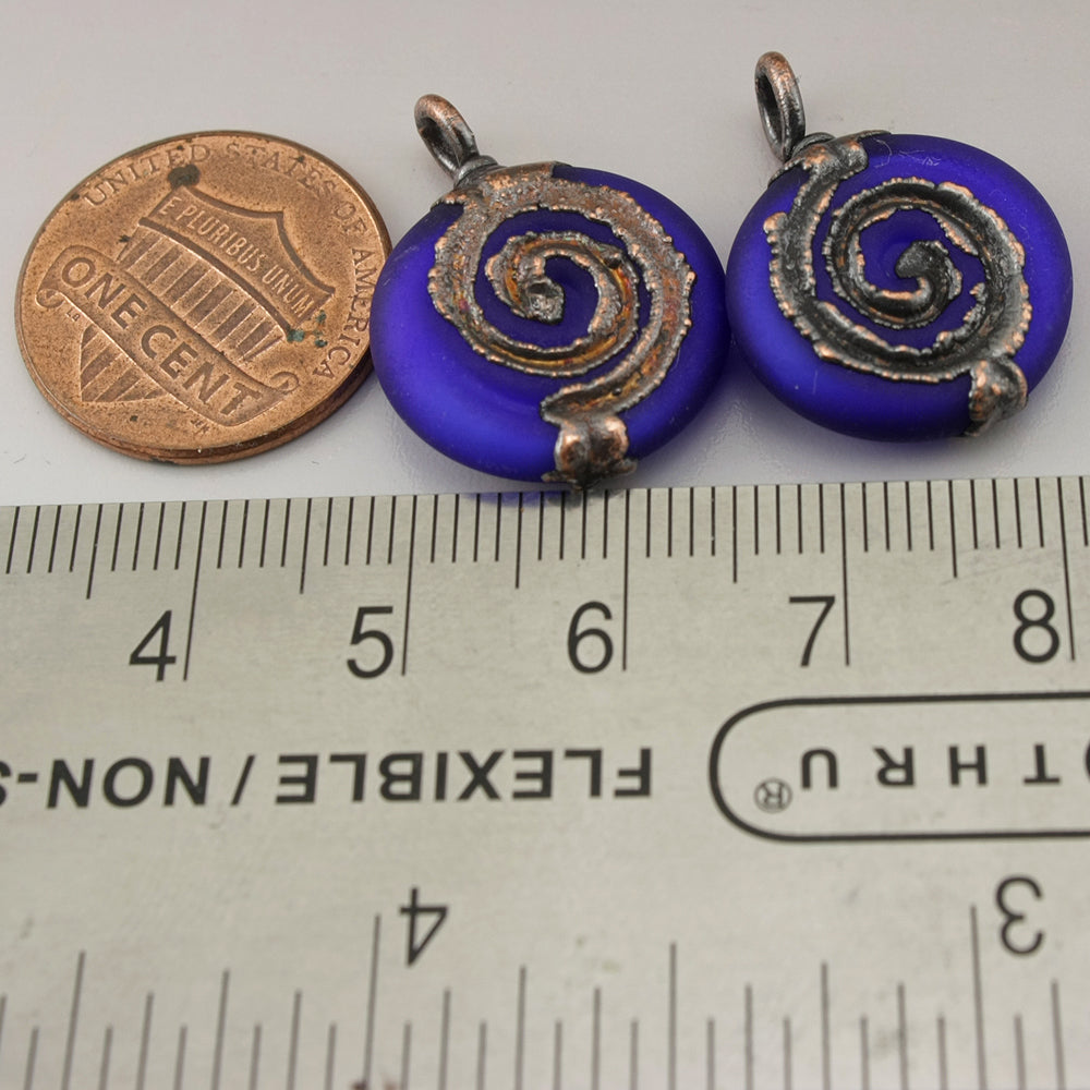 Cobalt Blue Etched Spiral Lentils with Copper Electroforming