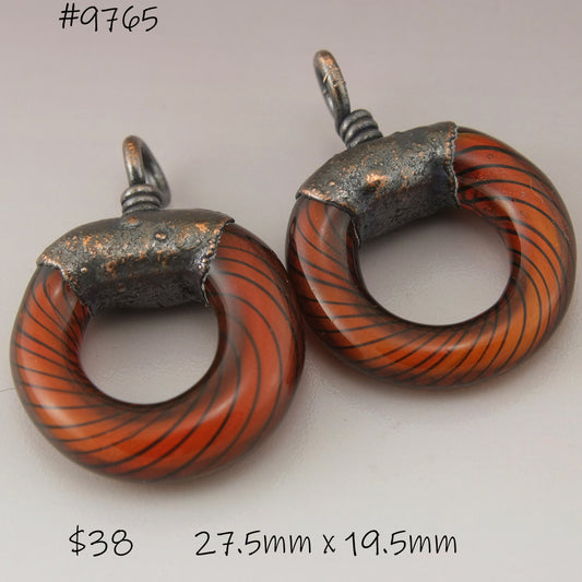 Orange Goldstone Black Pinstripes Helix Twist Circle with Copper Electroforming