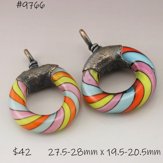 Blue, Green, Pink, Orange Twist Circle with Copper Electroforming