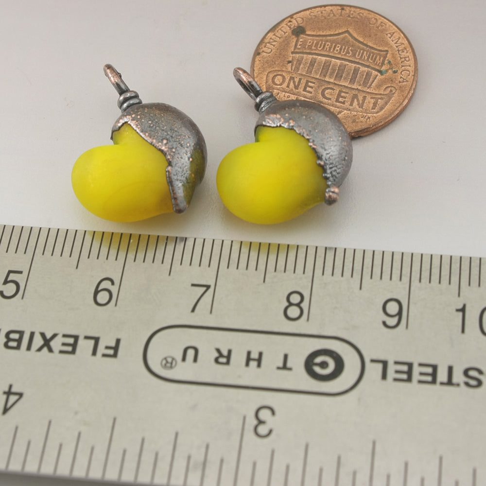 Bright Yellow Etched Hearts with Copper Electroforming