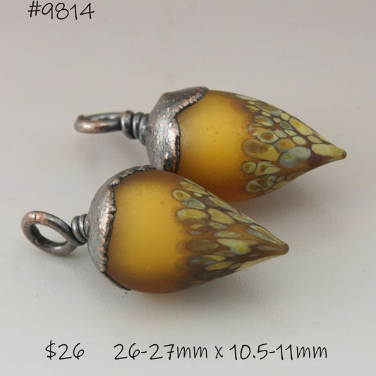 Etched Golden Topaz Raku Frit Drops with Copper Electroforming